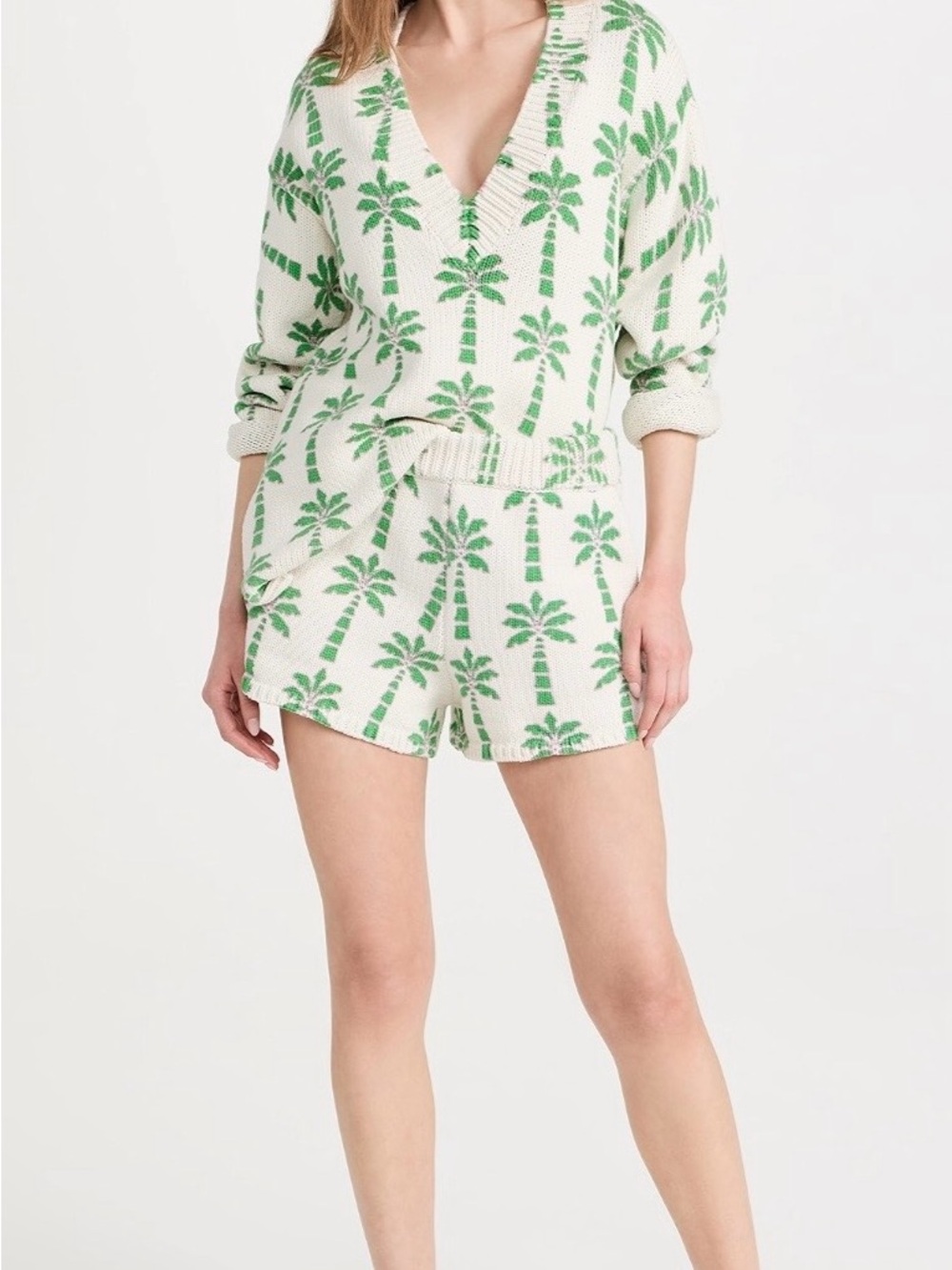 Show Me Your Mumu Boardwalk Shorts Palm Knit Green White Cream Sz Small